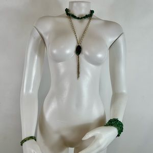 4 Piece Lot Green Stone Jewelry Necklace Bracelet